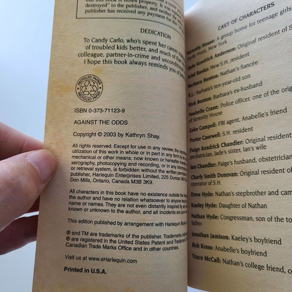 5/$12 Harlequin Super Romance Book Against the Odds Shay 1123 04/2003 Serenity - Picture 3 of 8